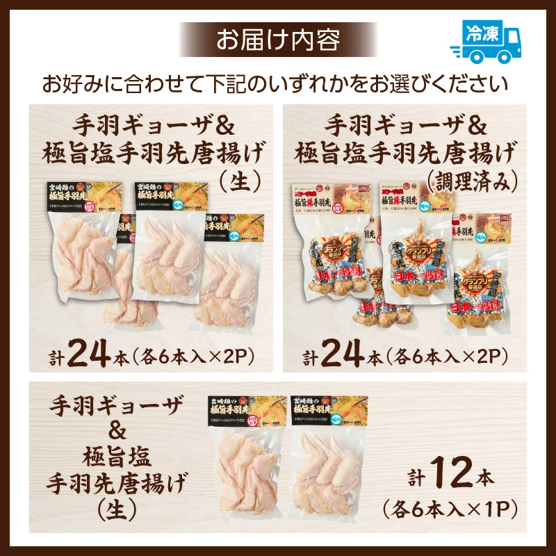 【選べる種類】【手羽先サミット殿堂入り!】 極旨塩生手羽先・手羽ギョーザor手羽先唐揚げ・手羽ギョーザ（調理済み）セット 計24本