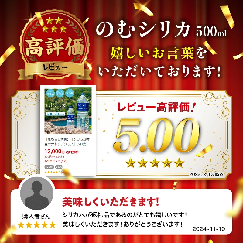 のむシリカ 500ml×24本（シリカ水 シリカ ナチュラルウォーター ミネラルウォーター 天然水 水 美容 霧島 宮崎 小林市）