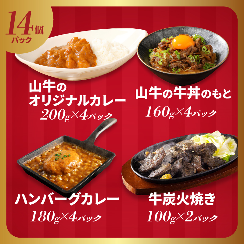 福袋 お楽しみレトルト詰め合わせ14パックセット K16_0073_2 4種類のレトルト食品 パウチ レトルトカレー 牛丼の具 ハンバーグカレー 牛肉の炭火焼き 常温保存 湯煎調理 ご当地グルメ 時短一人暮らし 保存 常温食 便利 送料無料