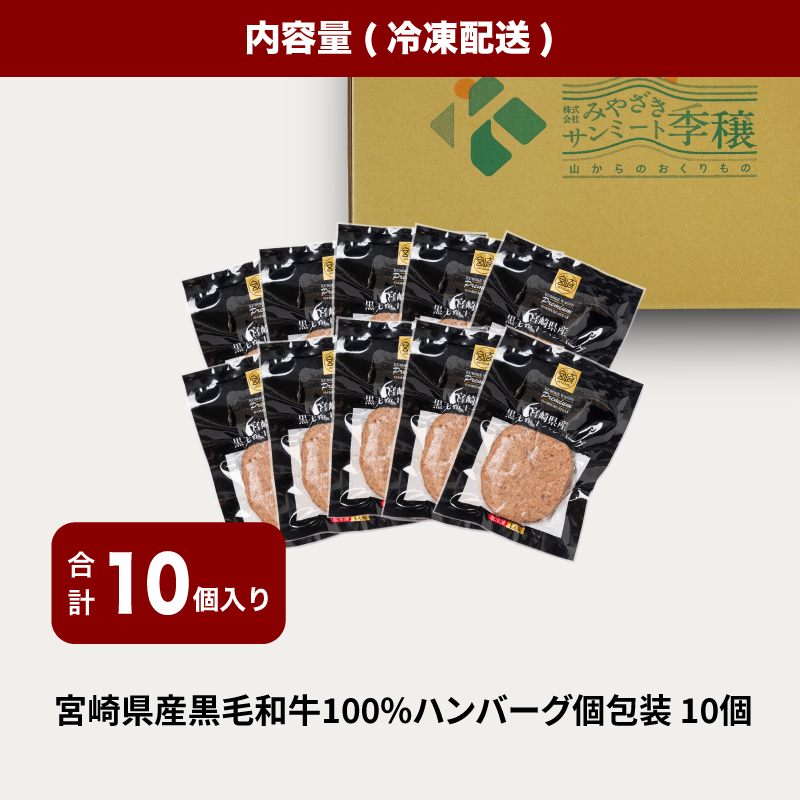 宮崎県産黒毛和牛100%ハンバーグ(10個/冷凍) K16_0160