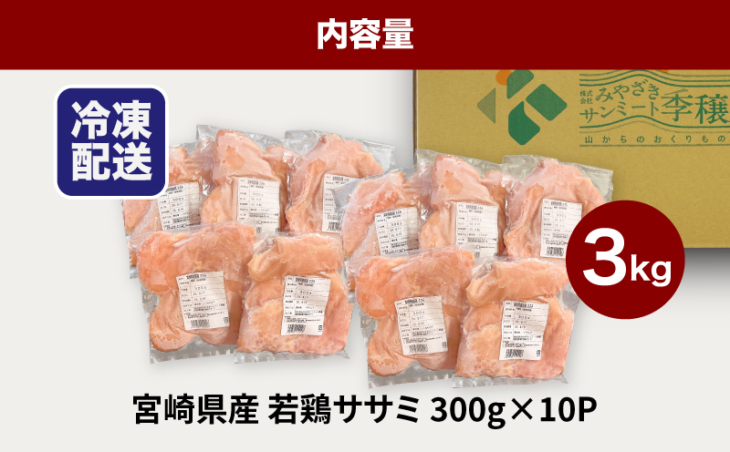 宮崎県産若鶏ササミ 小分け 3kg　K16_0123