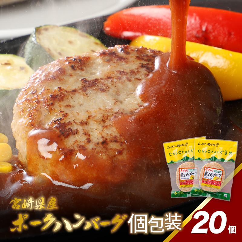 宮崎県産 ポークハンバーグ個包装(20個/冷凍)　K16_0164