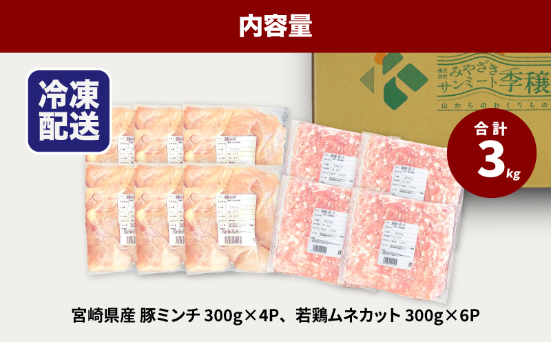 豚ミンチ1.2kg・鶏ムネ切身1.8kg　計3kgセット　K16_0115