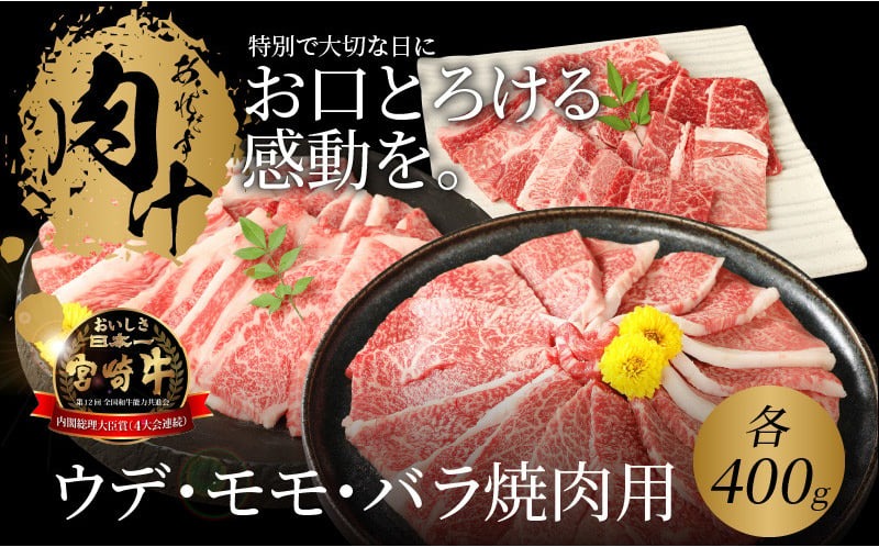 宮崎牛 ウデ モモ バラ 焼肉用 各400ｇ  K18_0031_7