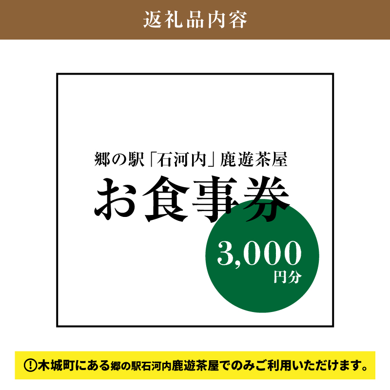 木城町　郷の駅「鹿遊茶屋（かなすみちゃや）」お食事券　3,000円分　K04_0007