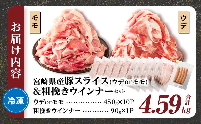 ≪訳あり≫宮崎県産豚スライス(ウデorモモ)&粗挽きウインナーセット合計4.59kg 肉 豚 豚肉 おかず 国産_T030-207