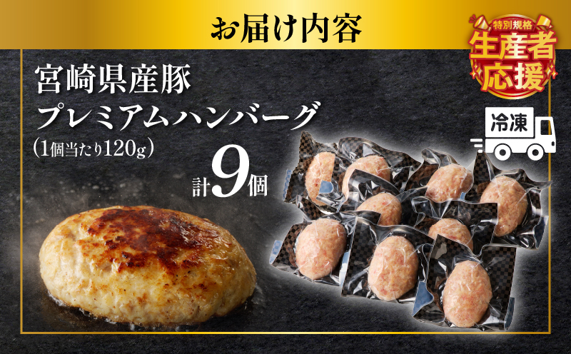 生産者応援!!【期間・数量限定特別規格】宮崎県産豚プレミアムハンバーグ(計9個) 肉 豚肉 加工品 惣菜 国産_T001-0091-ZO