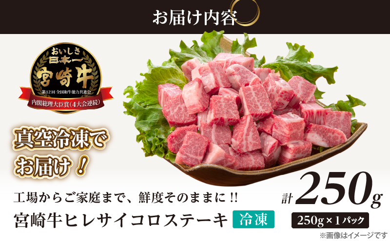【数量限定】宮崎牛ヒレサイコロステーキ(計250g) 肉 牛 牛肉 ステーキ 国産_T041-013