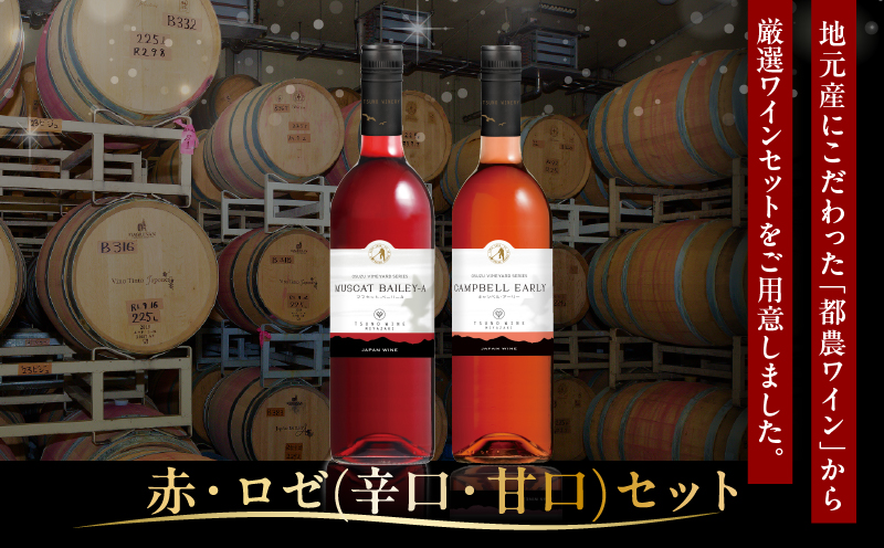 ＼年内発送!!／都農ワイン赤・ロゼ(辛口・甘口)2本セット 酒 飲料 アルコール 国産_T014-035-N