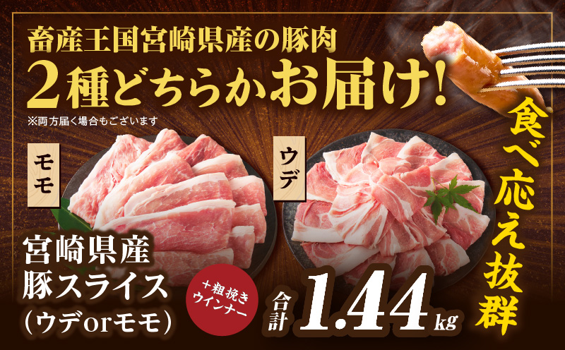 【14営業日以内発送】≪訳あり≫宮崎県産豚スライス(ウデorモモ)&粗挽きウインナーセット合計1.44kg 肉 豚 豚肉 おかず 国産_T030-2056-14E