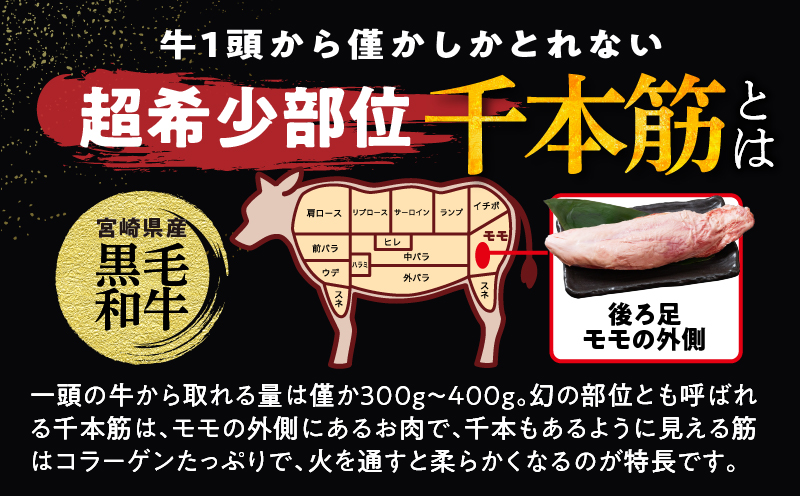 【超希少】宮崎県産黒毛和牛千本筋ブロック(計300g以上) 肉 牛 牛肉 国産_T023-0151