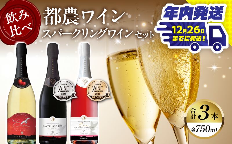＼年内発送!!／スパークリングワイン飲み比べ3本セット 酒 飲料 アルコール 国産_T014-003-N