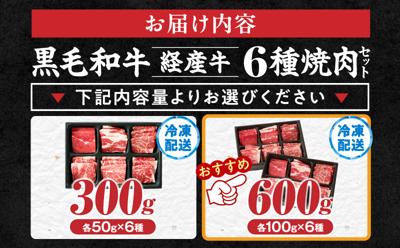 【内容量が選べる】 生産者応援 訳あり 黒毛和牛 6種 焼肉 300g 600g