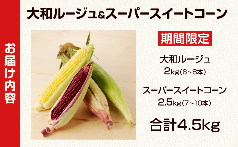 先行予約≪期間限定≫赤いスイートコーン大和ルージュ＆スーパースイートコーンセット(合計4.5kg) 野菜 旬 国産_T003-0085