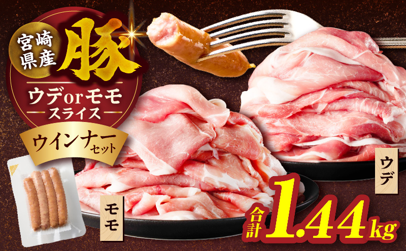 【14営業日以内発送】≪訳あり≫宮崎県産豚スライス(ウデorモモ)&粗挽きウインナーセット合計1.44kg 肉 豚 豚肉 おかず 国産_T030-2056-14E