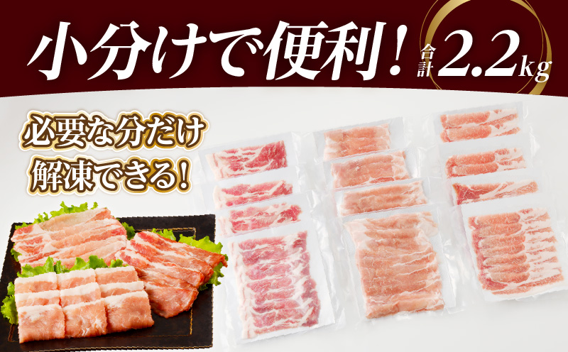 全部小分け真空パック!!宮崎県産豚しゃぶしゃぶ3種盛りセット合計2.2kg 肉 豚 豚肉 おかず 国産_T041-0022