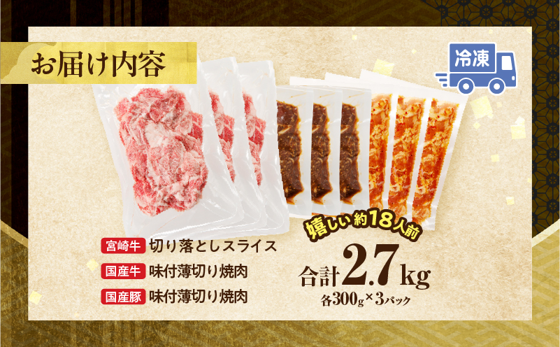 宮崎牛切り落とし＆牛・豚味付けセット(合計2.7kg) 肉 牛 豚 牛肉 豚肉 おかず 国産_T030-1033
