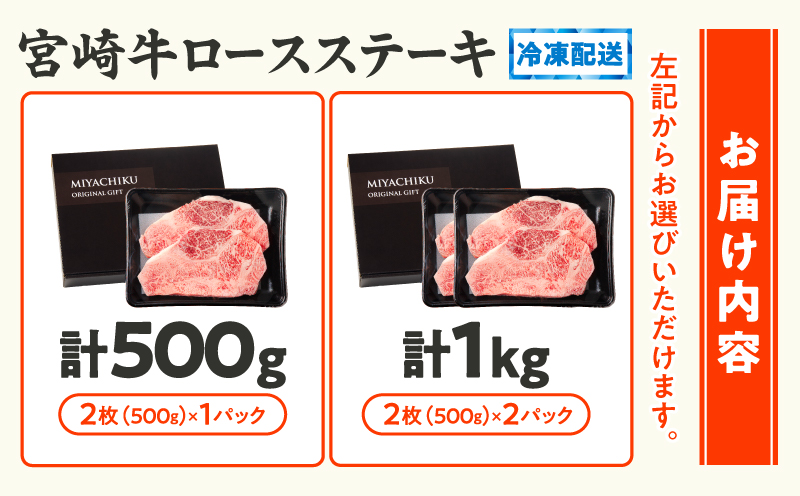 【内容量・発送月が選べる】生産者応援 宮崎牛 ロースステーキ 500g 2枚 1kg 4枚 