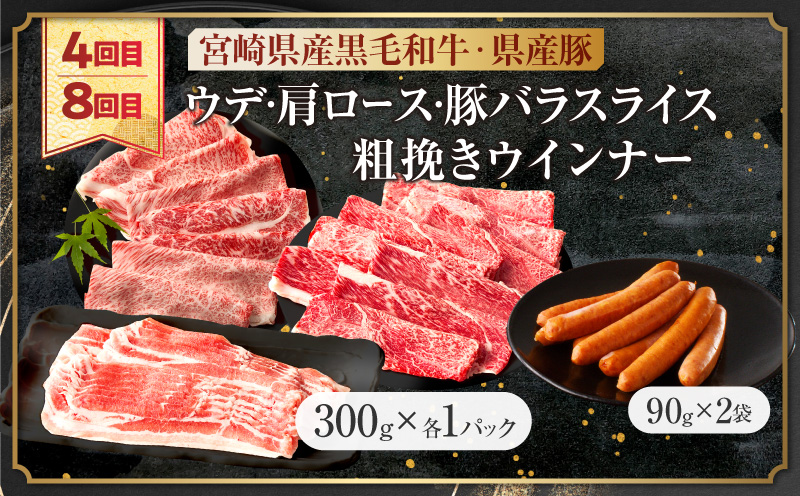 ≪8か月定期便≫黒毛和牛＆県産豚バラエティーセット（スライス）総重量7.9kg以上 肉 牛 牛肉 おかず 国産_T030-1823
