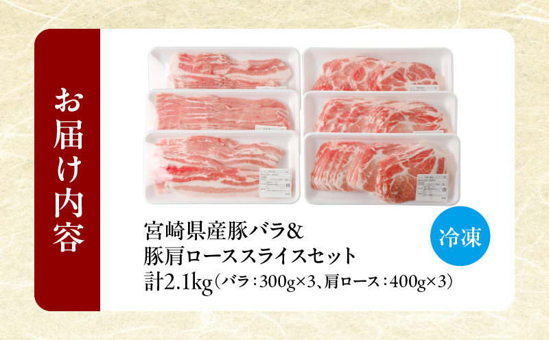 宮崎県産豚バラ＆豚肩ローススライスセット合計2.1kg 肉 豚 豚肉 焼肉 国産_T009-0073