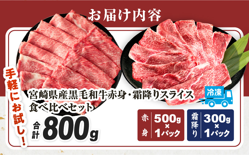 ≪肉質等級4等級以上≫黒毛和牛(赤身&霜降り)スライス食べ比べセット 合計800g 肉 牛 牛肉 おかず 国産_T030-217