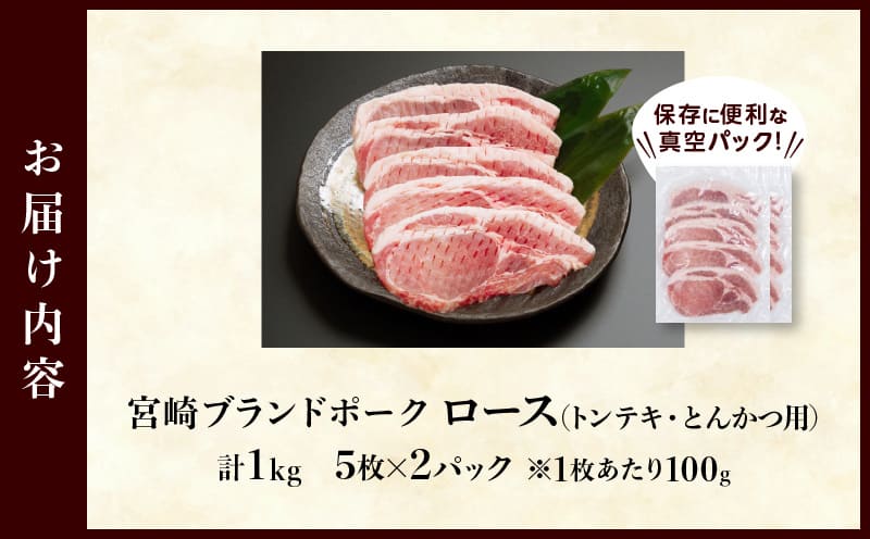 ≪宮崎ブランドポーク≫ロース(トンテキ・とんかつ用)計1kg 肉 豚 　豚肉 国産_T023-0111