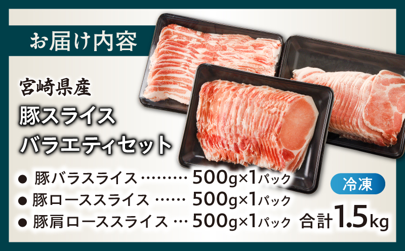 宮崎県産豚スライスバラエティセット(バラ・ロース・肩ロース)合計1.5kg 肉 豚 豚肉 おかず 国産_T030-228