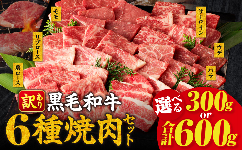 【内容量が選べる】 生産者応援 訳あり 黒毛和牛 6種 焼肉 300g 600g
