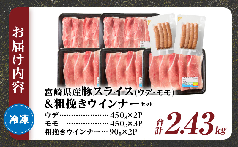 宮崎県産豚スライス(ウデ・モモ)&粗挽きウインナーセット合計2.43kg 肉 豚 豚肉 おかず 国産_T030-1753