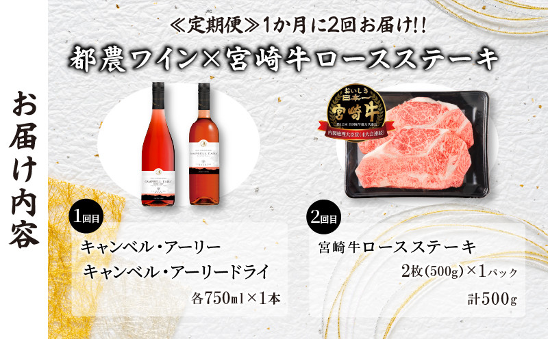≪定期便≫＼1か月に2回お届け!!／都農ワイン×ロースステーキ★最強コンビ 肉 牛肉 酒 飲料 国産_T999-0046