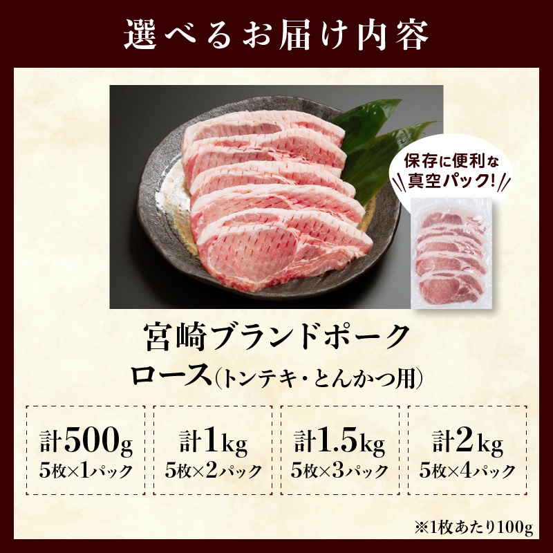 【内容量が選べる】≪宮崎ブランドポーク≫ロース(トンテキ・とんかつ用) 500g 1kg 1.5kg 2kg
