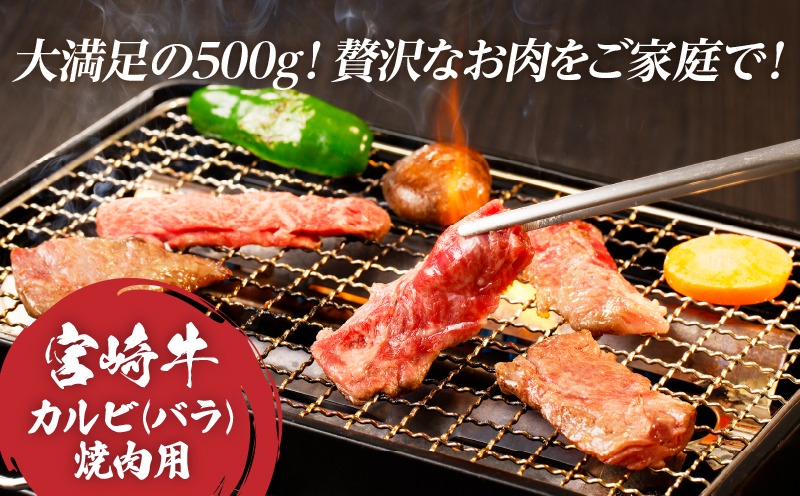全部小分け真空パック!!「宮崎牛カルビ(バラ)焼肉用」計500g 肉 牛 牛肉 おかず 国産_T041-0062