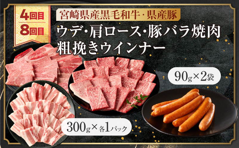 ≪8か月定期便≫黒毛和牛＆県産豚バラエティーセット(焼肉)総重量7.9kg以上 肉 牛 牛肉 国産_T030-1803