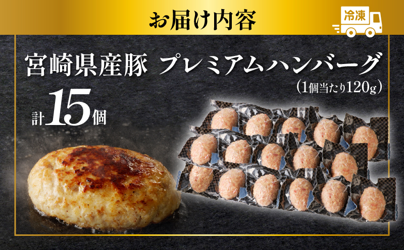 宮崎県産豚プレミアムハンバーグ(計15個) 肉 豚肉 加工品 惣菜 国産_T001-0111