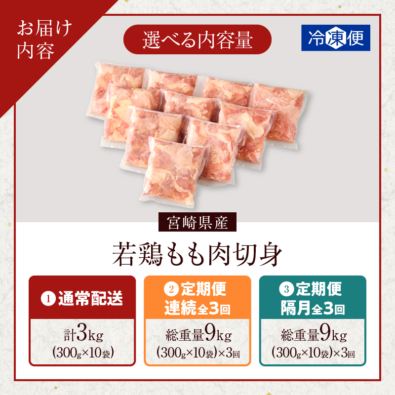 【定期便も選べる】 ≪数量限定≫宮崎県産 若鶏モモ肉切身 計3kg 計9kg