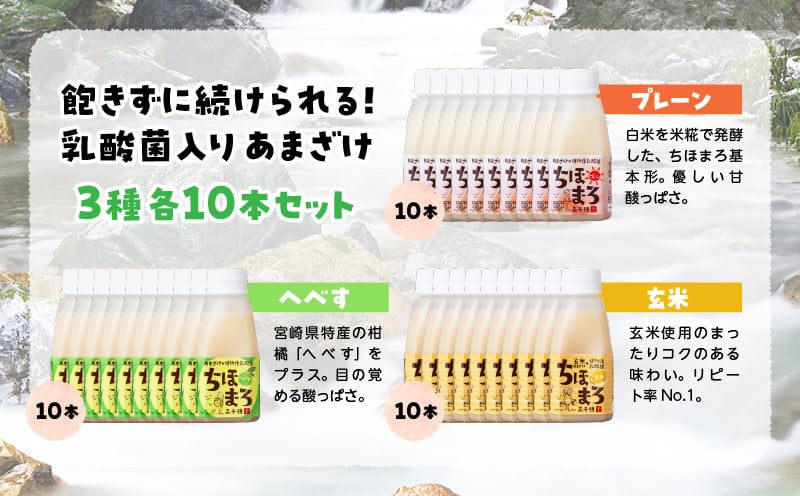 乳酸菌入りあまざけ ちほまろ 150g　30本セット【プレーン へべす 玄米】 ふるさと納税 セット 飲み比べ 味比べ 詰め合わせ 無添加 砂糖不使用 日課 ノンアルコール 飲み物 ドリンク 飲料 お歳暮 贈り物 ギフト プレゼント 宮崎県 高千穂町 _Tk015-031-b30