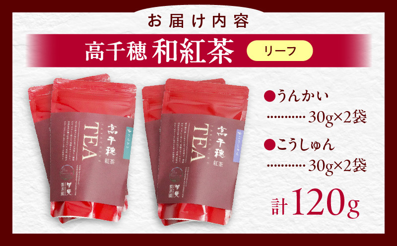 【和紅茶】高千穂紅茶（リーフ）2種4袋セット うんかい30g×2袋＆こうしゅん30g×2袋 国産 紅茶_Tk025-004