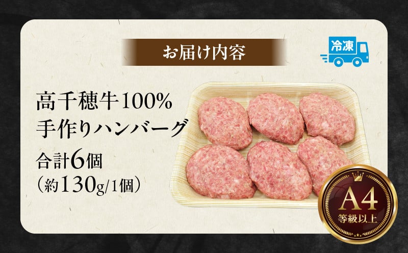 数量限定 宮崎県産黒毛和牛A4等級以上 高千穂牛 100％使用！ 肉汁あふれる手作り ハンバーグ 6個入×1パック 計780g 高千穂牛 高千穂牛ハンバーグ 和牛ハンバーグ 人気 牛肉100％ 和牛 牛 牛肉 肉 普段使い パック 冷凍 惣菜 お惣菜 贈答 贈り物 パーティー ギフト クリスマス BBQ お弁当 おかず 料理 簡単調理 プレゼント 手作り _Tk002-061-01