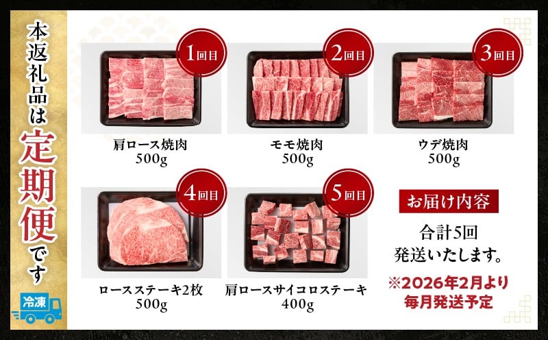 【5か月定期便】宮崎牛焼肉定期便| 宮崎牛 牛肉 お肉 国産牛 ブランド牛 和牛 焼肉 スライス ステーキ サイコロステーキ ウデ焼肉 モモ焼肉 定期便 霜降り 贈答用 贈答 贈り物 プレゼント 記念日 誕生日 内祝い グルメ BBQ 焼き肉 アウトドア ミヤチク お祝い ホームパーティー おもてなし |_Tk031-t029