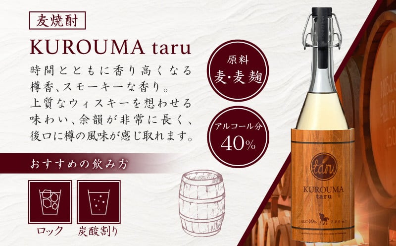 トンネル長期貯蔵 麦焼酎 KUROUMA taru 40度 2本 セット 化粧箱入り トンネル長期貯蔵 麦焼酎 お酒 焼酎 麦 焼酎 むぎ焼酎 九州 贈答 贈り物 贈答品 ギフト プレゼント 還暦祝い 内祝い お祝い 誕生日 父の日 お返し 人気 おすすめ 男性 父親 上司 宮崎県 高千穂町 _Tk007-022