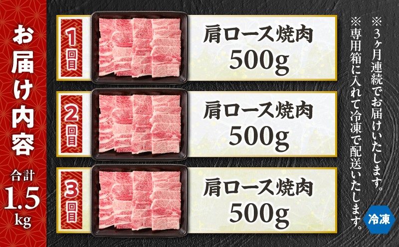 【3か月定期便】宮崎牛 肩ロース焼肉500g×3回 計1.5kg_Tk031-t025