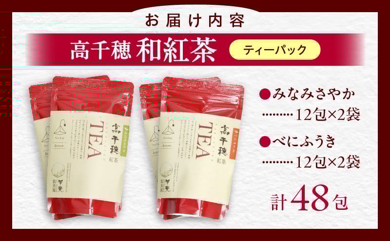 【和紅茶】高千穂紅茶（ティーパック）2種4袋セット 48包入 みなみさやか12包×2袋＆べにふうき12包×2袋 国産 紅茶_Tk025-003