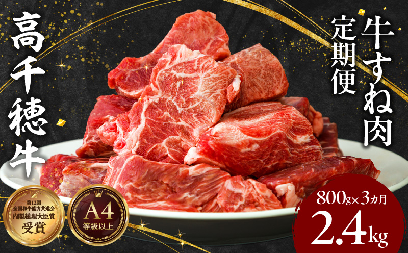 【3ヶ月定期便】 高千穂牛 すね肉 400g×2パック×3回 和牛_Tk002-t076