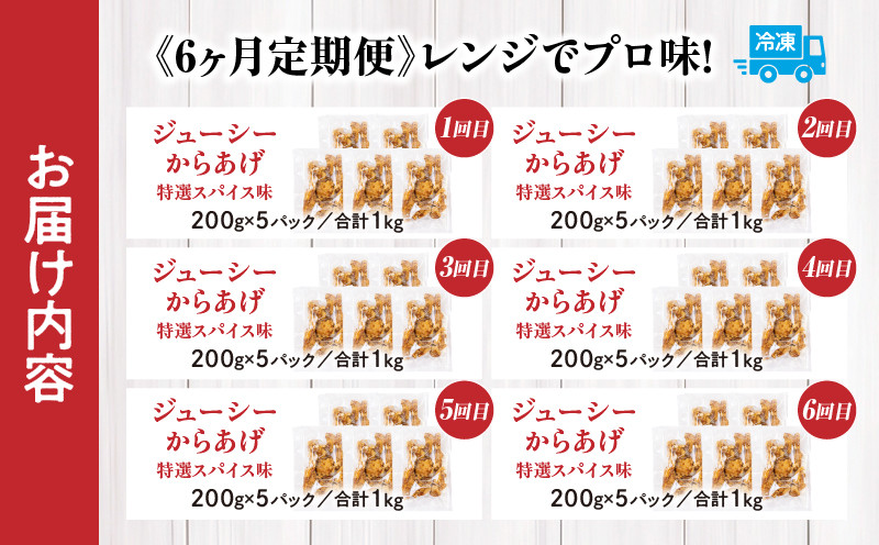 【6か月定期便】レンジでプロ味！からあげ6か月定期便 鶏肉 肉 鶏モモ肉 肉惣菜 惣菜 お惣菜 調理済み 冷凍 個包装 使い勝手 普段使い お弁当 おかず 冷凍食品 冷凍からあげ 食品 小分け 便利 レンジ グルメ おすそ分け 簡単調理 宮崎 高千穂 _Tk005-t044