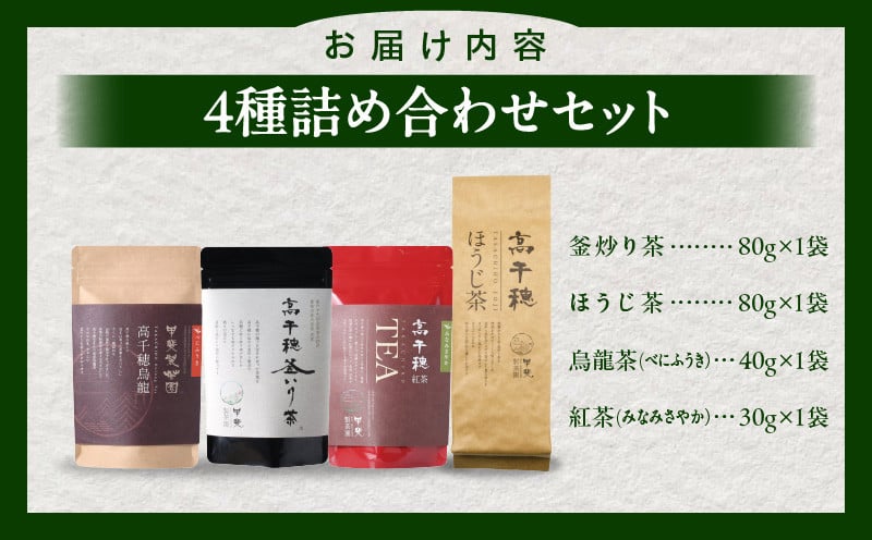 釜炒り茶 烏龍茶 紅茶 ほうじ茶 リーフ茶 詰め合わせ セット_Tk025-010