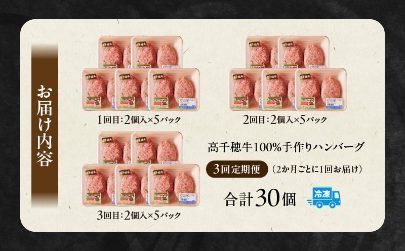 【3回定期便】 高千穂牛100％ハンバーグ定期便(2か月ごとに1回お届け) ふるさと納税 高千穂牛 牛肉 肉 お肉 定期便 定期 国産牛 ブランド牛 黒毛和牛 和牛 ハンバーグ 国産 贈答 贈り物 簡単調理 おかず 普段使い 宮崎県 高千穂 _Tk002-t084