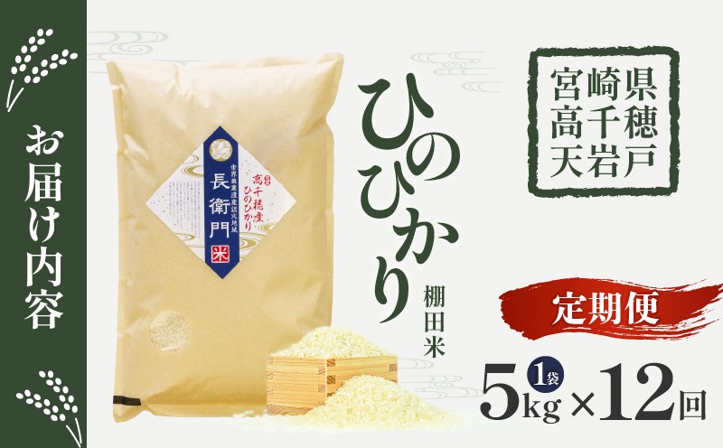 《令和7年産　新米》【12か月定期便】13代目甲斐長衛門が選び抜いた高千穂産ひのひかり　長衛門米5kg×12回_Tk019-t021