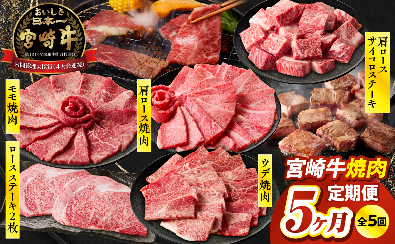 【5か月定期便】宮崎牛焼肉定期便| 宮崎牛 牛肉 お肉 国産牛 ブランド牛 和牛 焼肉 スライス ステーキ サイコロステーキ ウデ焼肉 モモ焼肉 定期便 霜降り 贈答用 贈答 贈り物 プレゼント 記念日 誕生日 内祝い グルメ BBQ 焼き肉 アウトドア ミヤチク お祝い ホームパーティー おもてなし |_Tk031-t029