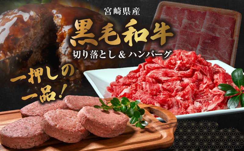 宮崎牛入有田ハンバーグ150g×5個と万能切落し500g 宮崎牛 和牛 黒毛和牛 国産牛 牛肉 ハンバーグ 牛100％ ハンバーグステーキ 切り落とし 切落し 万能切落し 霜降り 赤身 混在 有田牧畜 エモ―牛 ハンバーグセット セット商品 詰め合わせ 家族向け 家庭用 夕食 冷凍 小分け 500g 150g 食べ比べ 人気 TV紹介 ふるさと納税 返礼品 宮崎県 高千穂町_Tk055-002