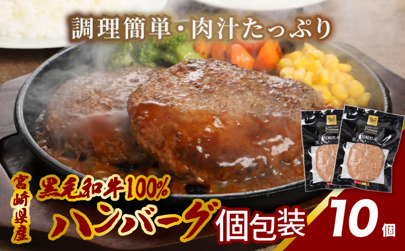 宮崎県産黒毛和牛100%ハンバーグ(10個/冷凍) K16_0160